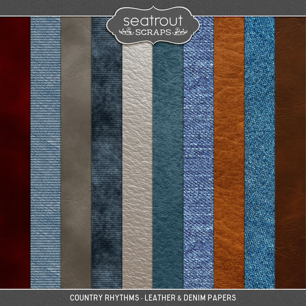Country Rhythms - Leather & Denim Papers Digital Art - Digital Scrapbooking Kits