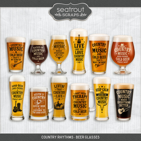 Country Rhythms - Beer Glasses Digital Art - Digital Scrapbooking Kits