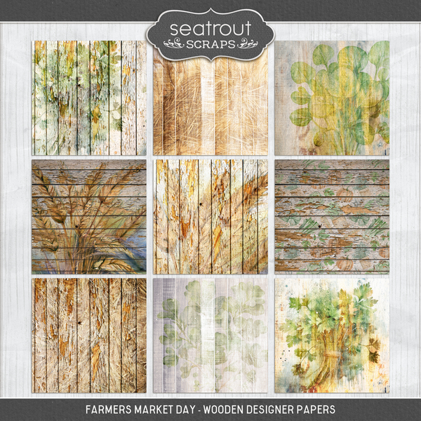 Farmers Market Day - Wooden Designer Papers Digital Art - Digital Scrapbooking Kits