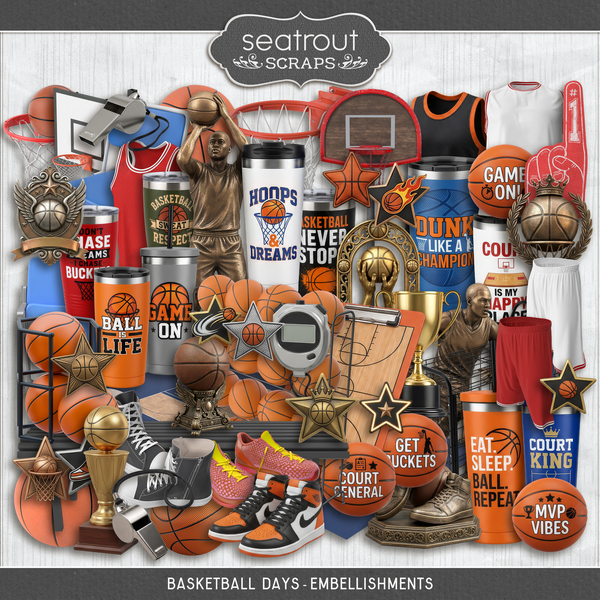 Basketball Days - Embellishments Digital Art - Digital Scrapbooking Kits