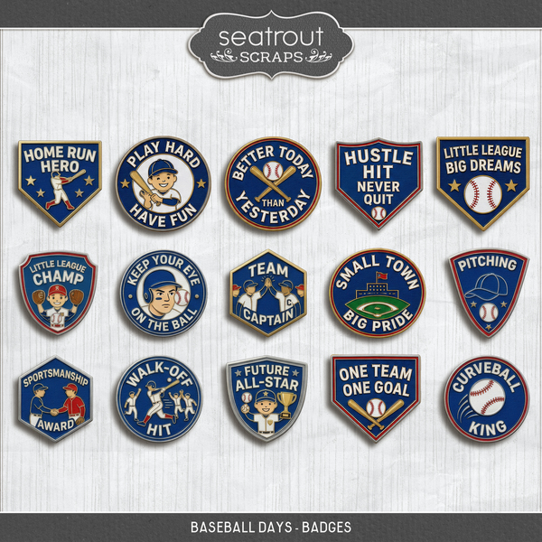 Baseball Days - Badges Digital Art - Digital Scrapbooking Kits
