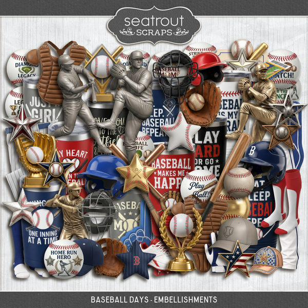 Baseball Days - Embellishments Digital Art - Digital Scrapbooking Kits
