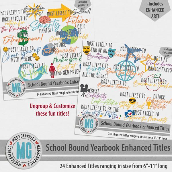 School Bound Yearbook Enhanced Titles Digital Art - Digital Scrapbooking Kits
