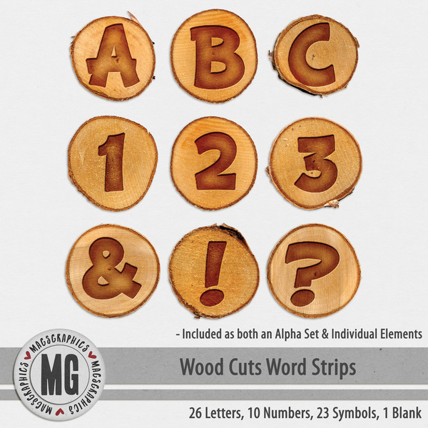 Wood Cuts Alpha Digital Art - Digital Scrapbooking Kits