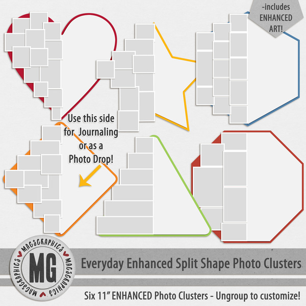 Everyday Enhanced Split Shape Photo Clusters Digital Art - Digital Scrapbooking Kits