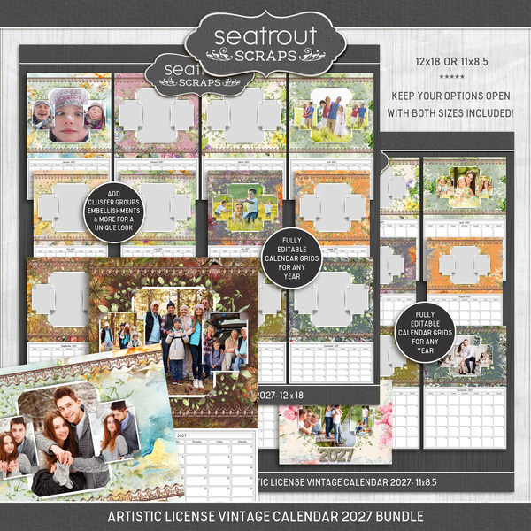 Artistic License Vintage Calendar 2027 Bundle Digital Art - Digital Scrapbooking Kits