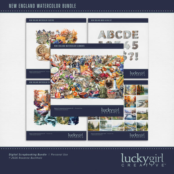 New England Watercolor Bundle Digital Art - Digital Scrapbooking Kits