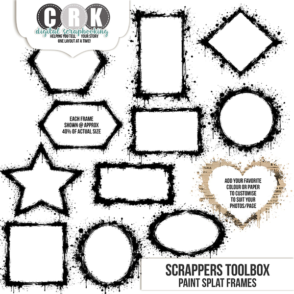 Paint Splat Frames 1 Digital Art - Digital Scrapbooking Kits