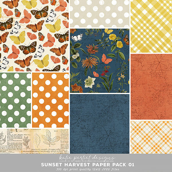 Sunset Harvest Paper Pack 01 Digital Art - Digital Scrapbooking Kits