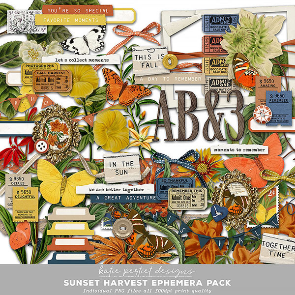 Sunset Harvest Ephemera Pack Digital Art - Digital Scrapbooking Kits