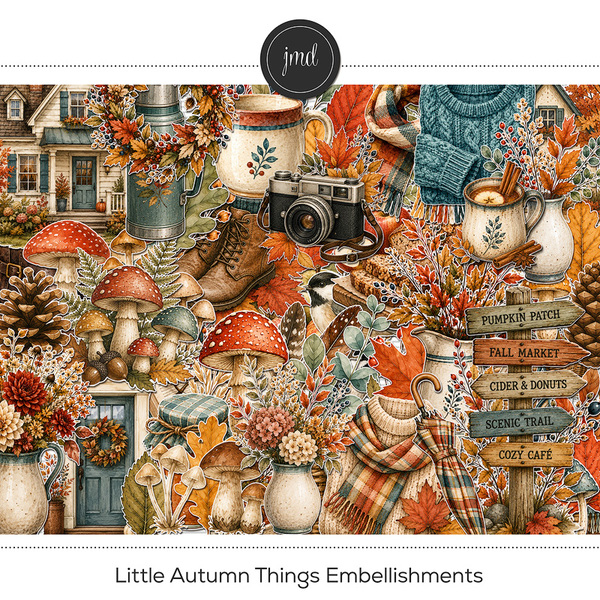 Little Autumn Things Embellishments Digital Art - Digital Scrapbooking Kits