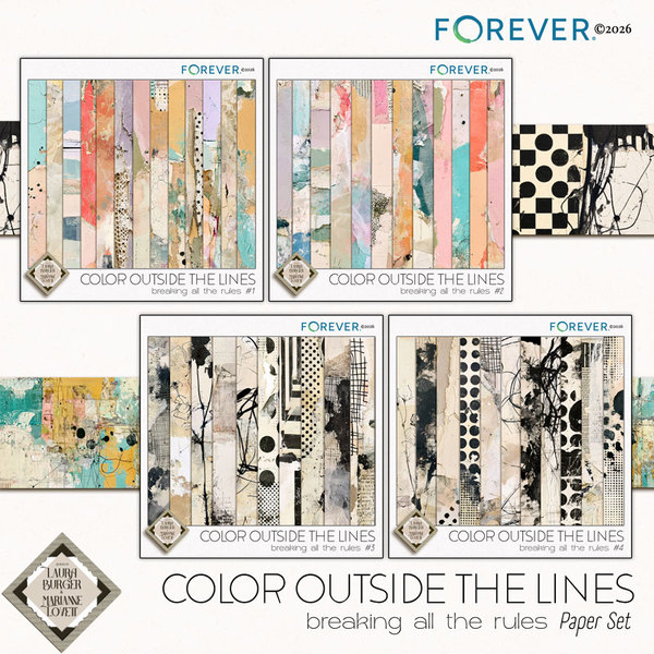 Color Outside The Lines Paper Set Digital Art - Digital Scrapbooking Kits