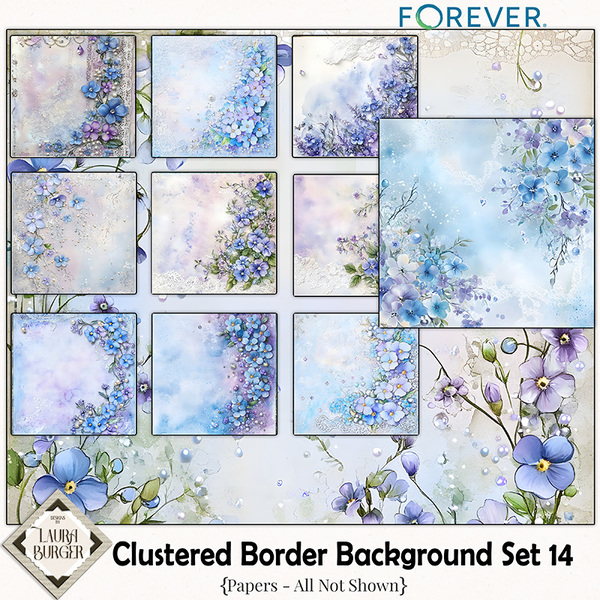 Cluster Border Background Papers Set 14 Digital Art - Digital Scrapbooking Kits
