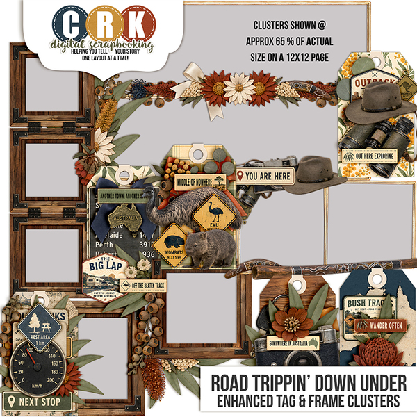 Road Trippin' Down Under Clusters & Tags Digital Art - Digital Scrapbooking Kits