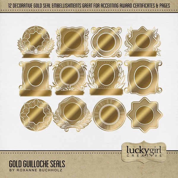 Gold Guilloche Seals Digital Art - Digital Scrapbooking Kits