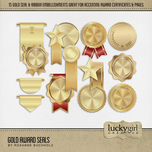 Gold Award Seals Digital Art - Digital Scrapbooking Kits
