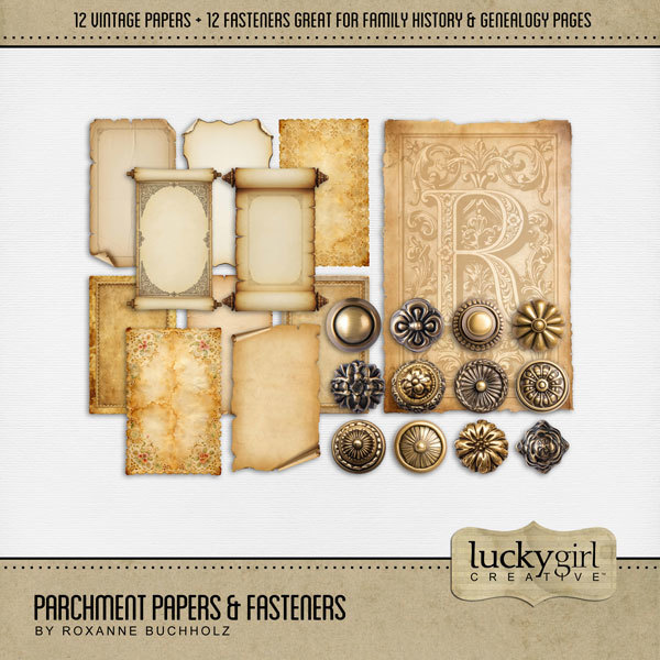 Parchment Papers & Fasteners Digital Art - Digital Scrapbooking Kits