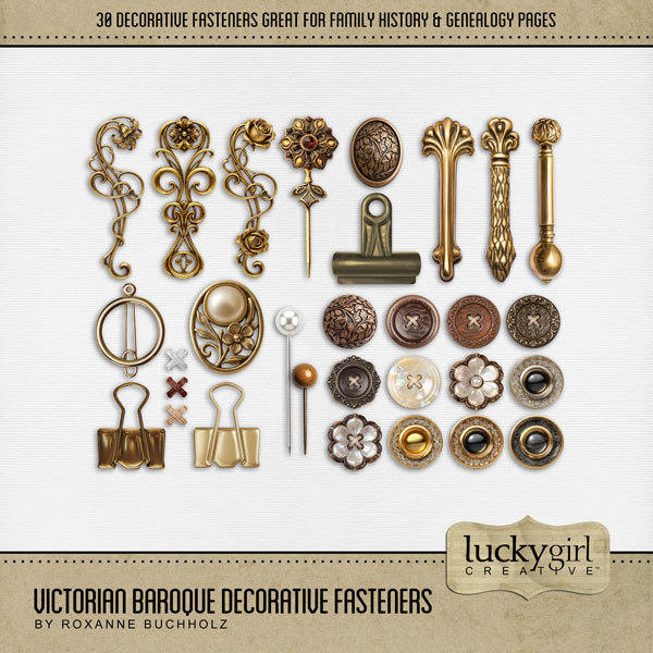 Victorian Baroque Decorative Fasteners Digital Art - Digital Scrapbooking Kits