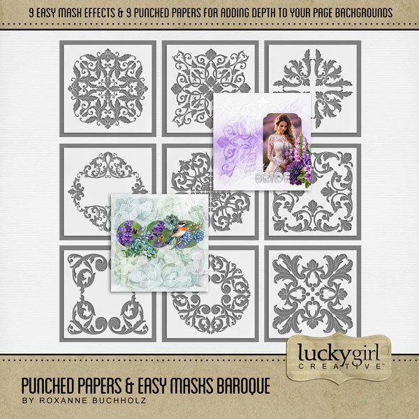 Punched Papers & Easy Masks Baroque Digital Art - Digital Scrapbooking Kits