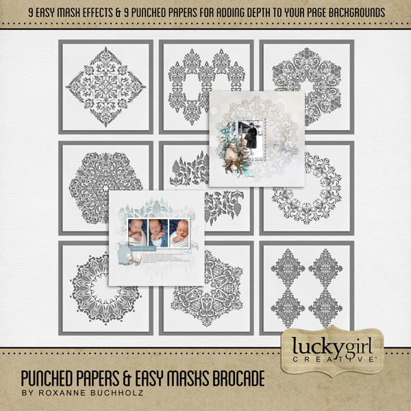 Punched Papers & Easy Masks Brocade Digital Art - Digital Scrapbooking Kits