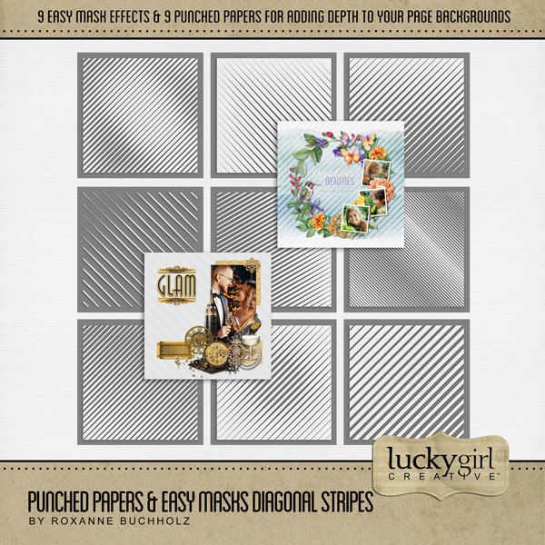 Punched Papers & Easy Masks Diagonal Stripes Digital Art - Digital Scrapbooking Kits