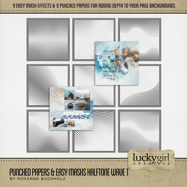Punched Papers & Easy Masks Halftone Wave 1 Digital Art - Digital Scrapbooking Kits