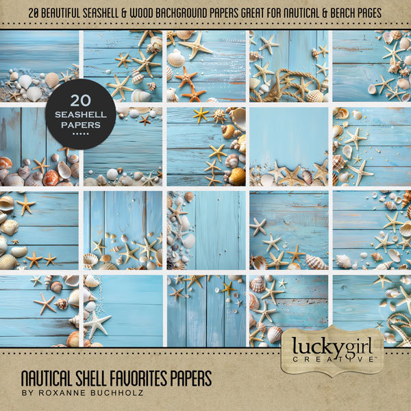 Nautical Shell Favorites Papers Digital Art - Digital Scrapbooking Kits