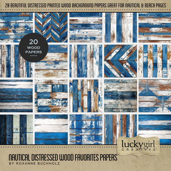 Nautical Distressed Wood Favorites Papers Digital Art - Digital Scrapbooking Kits