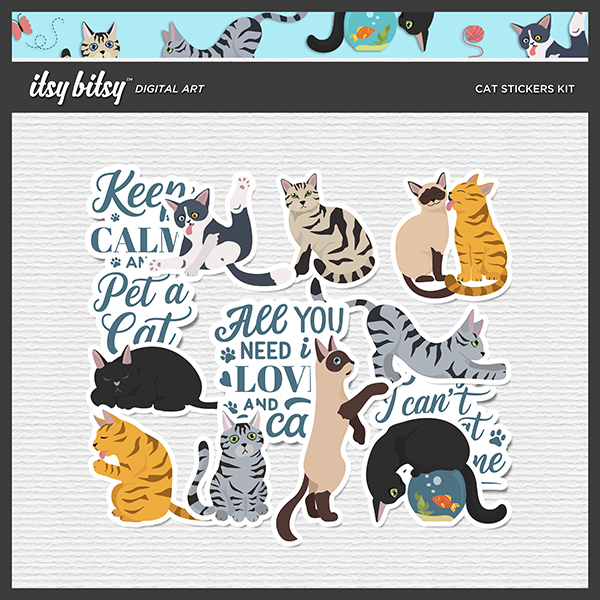 Cat Stickers Kit Digital Art - Digital Scrapbooking Kits