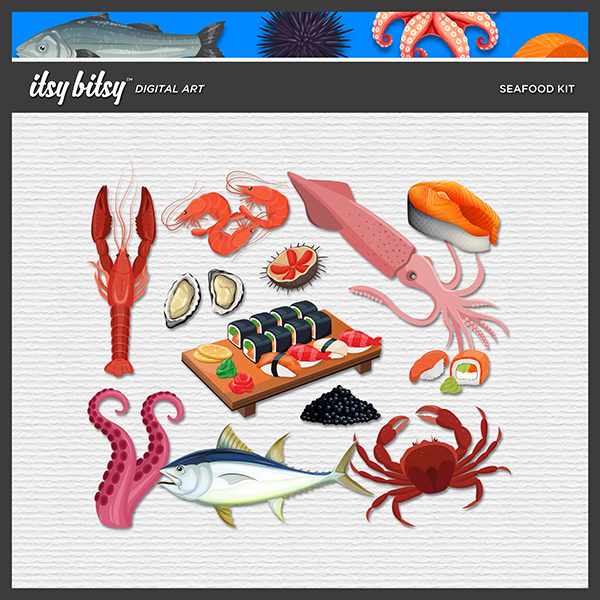 Seafood Kit Digital Art - Digital Scrapbooking Kits
