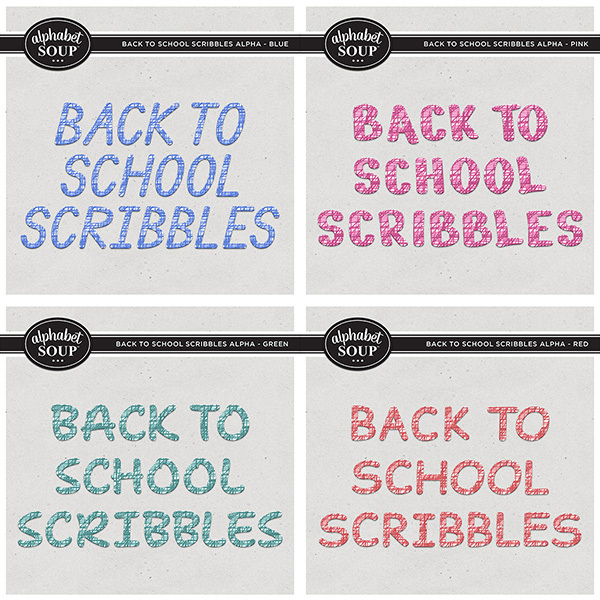 Back to School Scribbles Alpha Bundle Digital Art - Digital Scrapbooking Kits