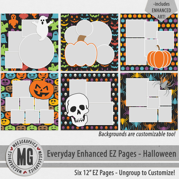 Everyday Enhanced EZ Pages - Halloween Digital Art - Digital Scrapbooking Kits