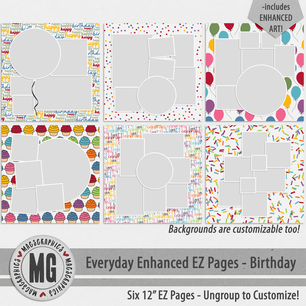 Everyday Enhanced EZ Pages - Birthday Digital Art - Digital Scrapbooking Kits