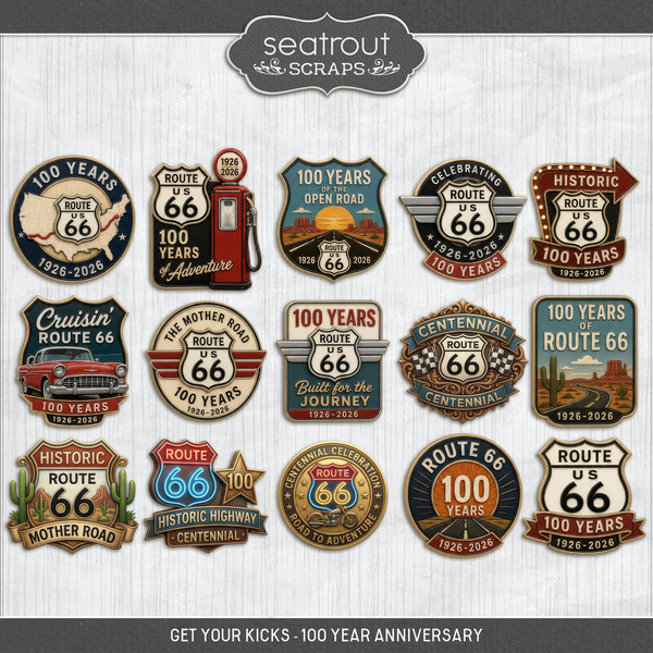 Get Your Kicks - Route 66 - 100 Year Anniversary Digital Art - Digital Scrapbooking Kits