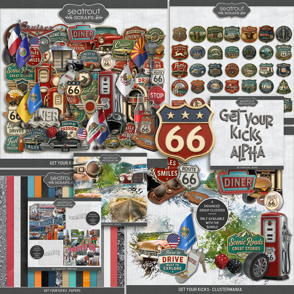 Get Your Kicks - Route 66 Bundle Digital Art - Digital Scrapbooking Kits