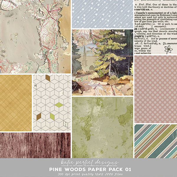 Pine Woods Paper Pack Digital Art - Digital Scrapbooking Kits