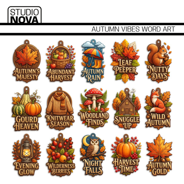 Autumn Vibes Word Art Digital Art - Digital Scrapbooking Kits