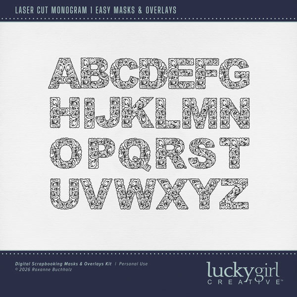 Laser Cut Monogram 1 Easy Masks & Overlays Digital Art - Digital Scrapbooking Kits