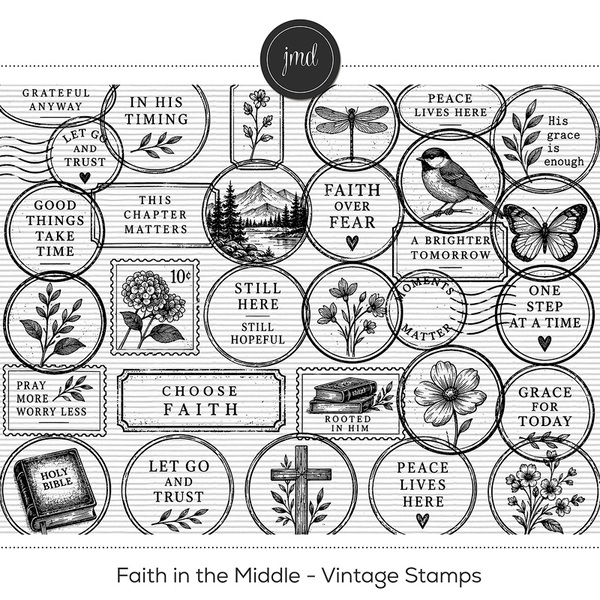 Faith in the Middle - Vintage Stamps Digital Art - Digital Scrapbooking Kits