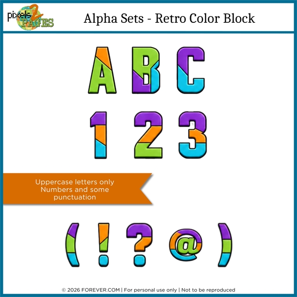 Alpha Set - Retro Color Block Digital Art - Digital Scrapbooking Kits