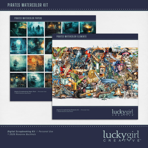 Pirates Watercolor Kit Digital Art - Digital Scrapbooking Kits