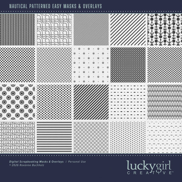 Nautical Patterned Easy Masks & Overlays Digital Art - Digital Scrapbooking Kits