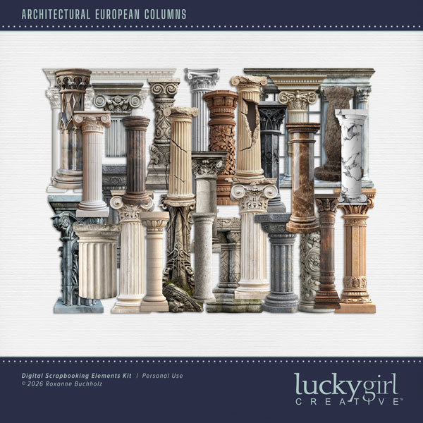 Architectural European Columns Digital Art - Digital Scrapbooking Kits