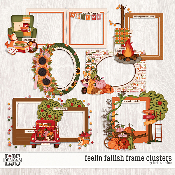 Feelin Fallish Frame Clusters Digital Art - Digital Scrapbooking Kits