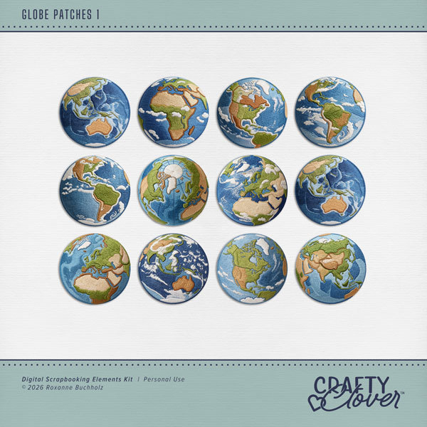 Globe Patches 1 Digital Art - Digital Scrapbooking Kits