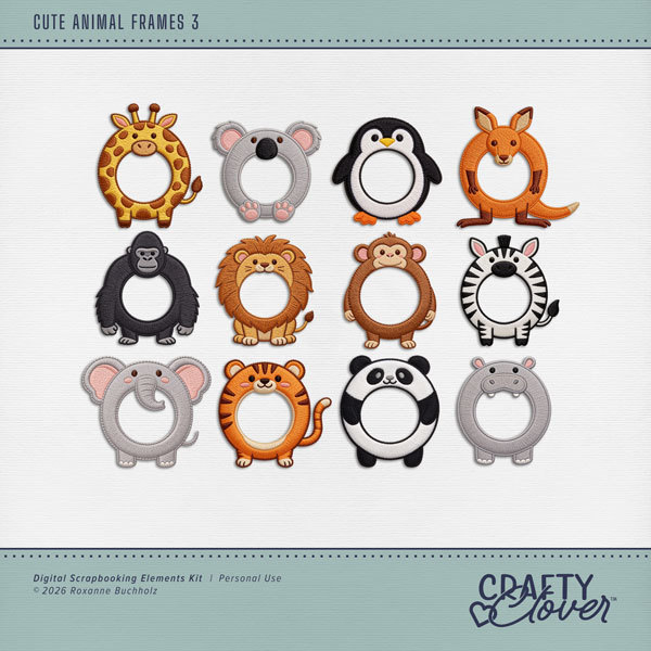 Cute Animal Frames 3 Digital Art - Digital Scrapbooking Kits