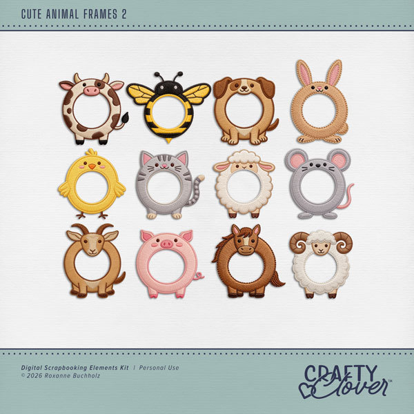 Cute Animal Frames 2 Digital Art - Digital Scrapbooking Kits