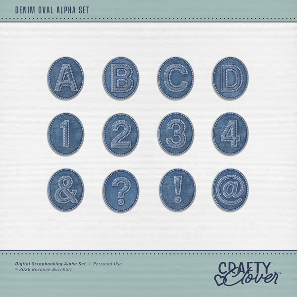 Denim Oval Alpha Set Digital Art - Digital Scrapbooking Kits