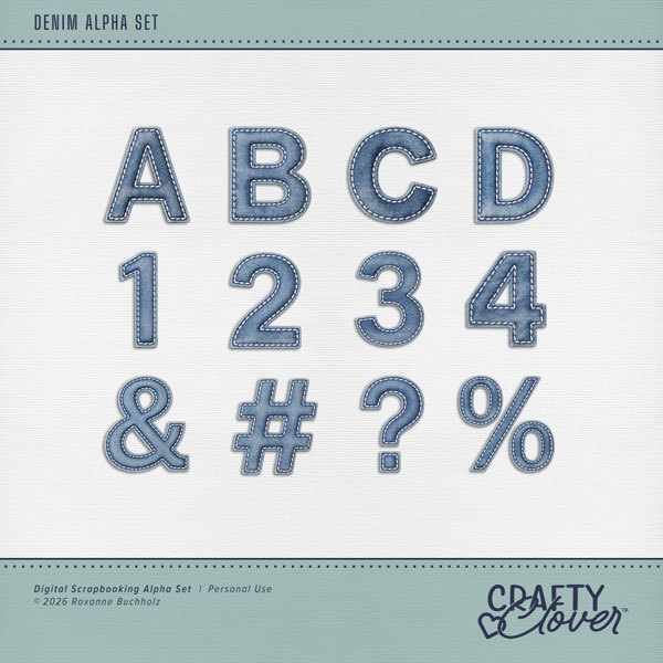 Denim Alpha Set Digital Art - Digital Scrapbooking Kits