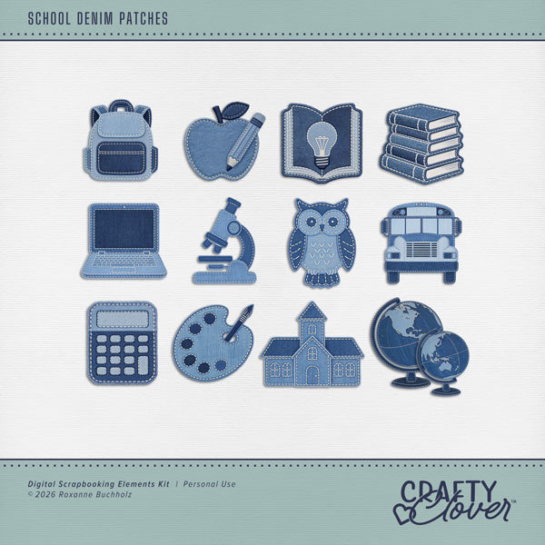 School Denim Patches Digital Art - Digital Scrapbooking Kits